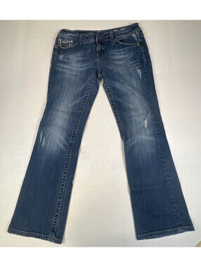 Miss Me Womens Size 31 Easy Bootcut Jeans Blue Bling Embellished Stretch Denim